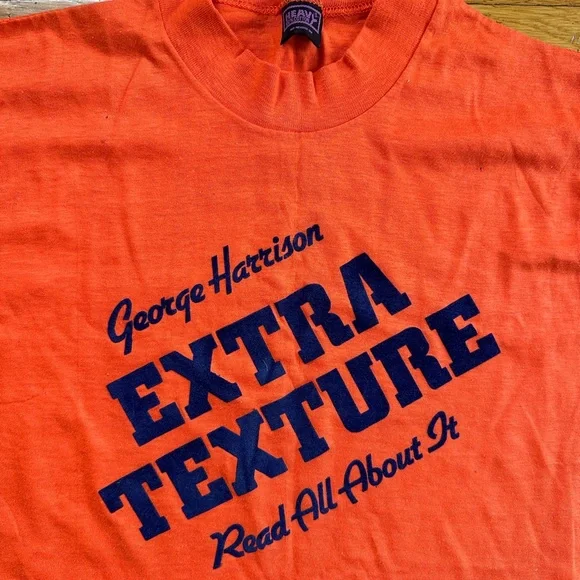 VINTAGE 1975 GEORGE HARRISON EXTRA TEXTURE ORANGE T SHIRT SIZE SMALL - Picture 3 of 5